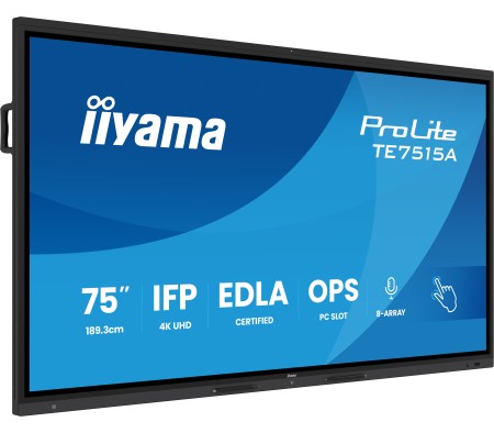 iiyama 75" TE7515A-B1AG 4K UHD monitor interactiv Google EDLA iiShare, DMS, WiFi, USB-C, HDMI, DP