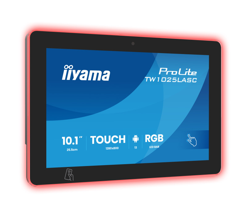 Monitor cu ecran tactil iiyama TW1025LASC-B3PNR 10" Android 16, POE, NFC/RFID, LED RGB, iiSignage², cameră, microfon, difuzoare
