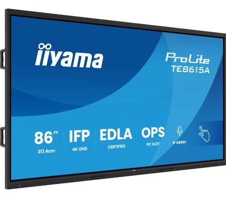 Monitor interactiv iiyama 86" TE8615A-B2AG 4K UHD, Google EDLA, iiShare, DMS, WiFi 6E, USB-C, HDMI, DP, NFC