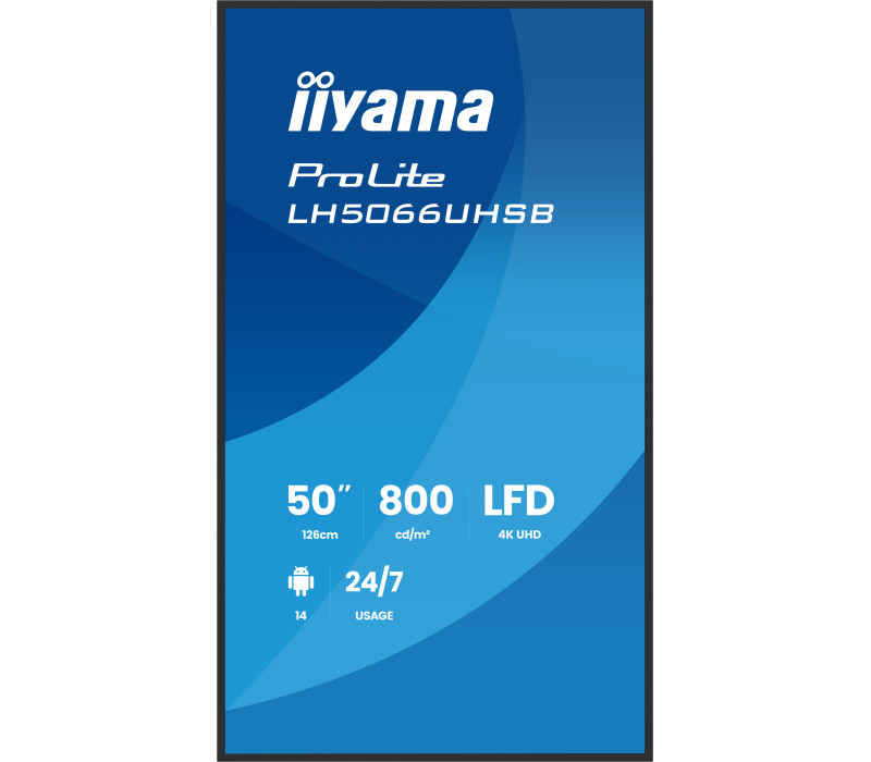 Digital Signage iiyama LH5066UHSB-B1AG 50" 4K UHD 800 cd/m² iiSignage², iiControl, iiShare, 24/7, WiFi, Android 14