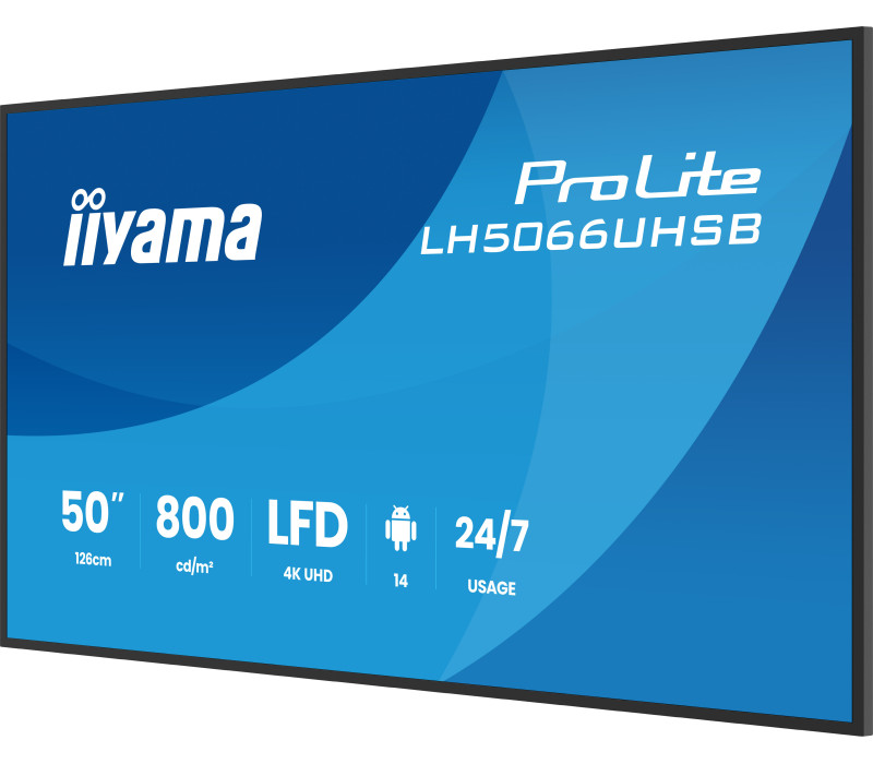 Digital Signage iiyama LH5066UHSB-B1AG 50" 4K UHD 800 cd/m² iiSignage², iiControl, iiShare, 24/7, WiFi, Android 14