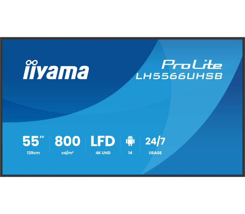 Digital Signage iiyama LH5566UHSB-B1AG 55" 4K UHD 800 cd/m² iiSignage², iiControl, iiShare, 24/7, WiFi, Android 14