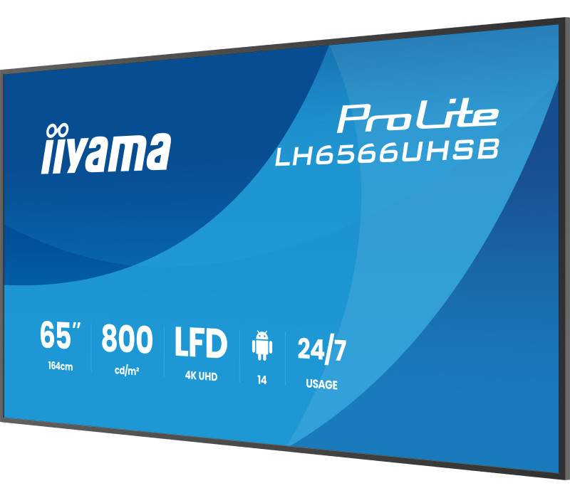 Digital Signage iiyama LH6566UHSB-B1AG 65" 4K UHD 800 cd/m² iiSignage², iiControl, iiShare, 24/7, WiFi, Android 14