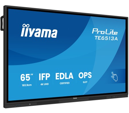 Monitor interactiv iiyama 65" TE6513A-B3AG 4K IPS LED, Android 14+EDLA, iiShare, DMS, WiFi 6E, USB-C, NFC, PureTouch-IR+