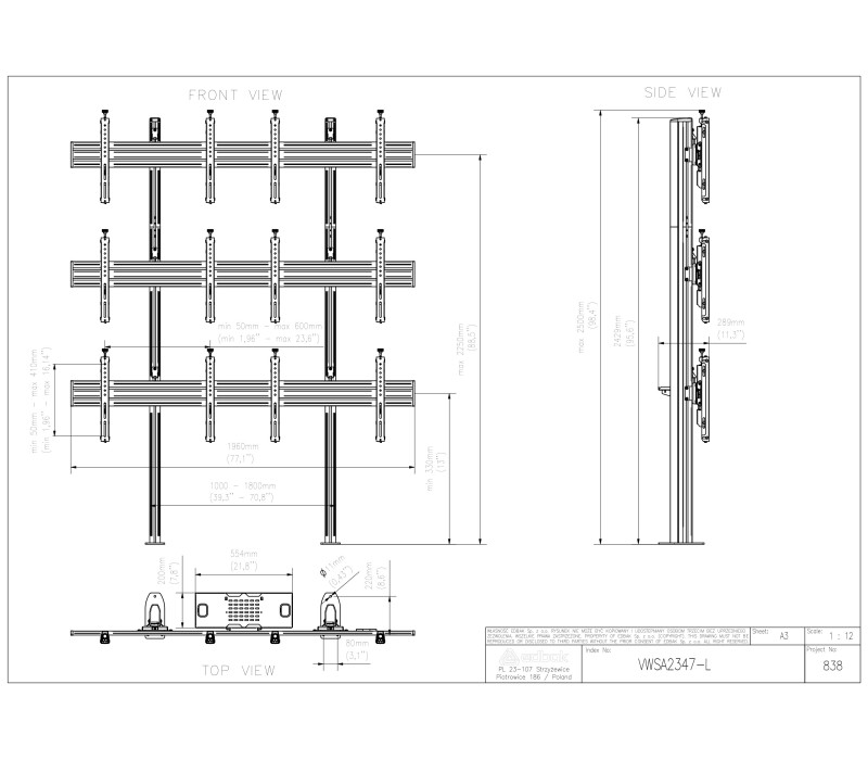 Edbak VWSA2347-L Structura perete video pentru montaj in pardoseala, modulara 2x3, 42-49", orizontala