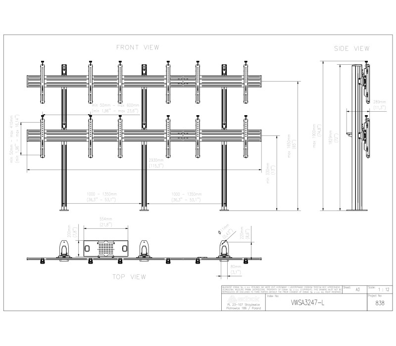 Edbak VWSA3247-L Structura perete video pentru montaj in pardoseala, modulara 3x2, 42-49", orizontala