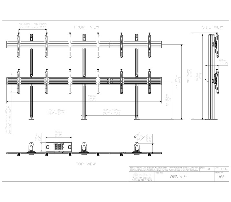 Edbak VWSA3257-L Structura perete video pentru montaj in pardoseala, modulara 3x2, 50-57", orizontala