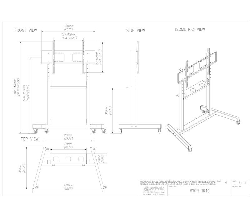 Edbak TR19 Cărucior cu ecran 60-110"
