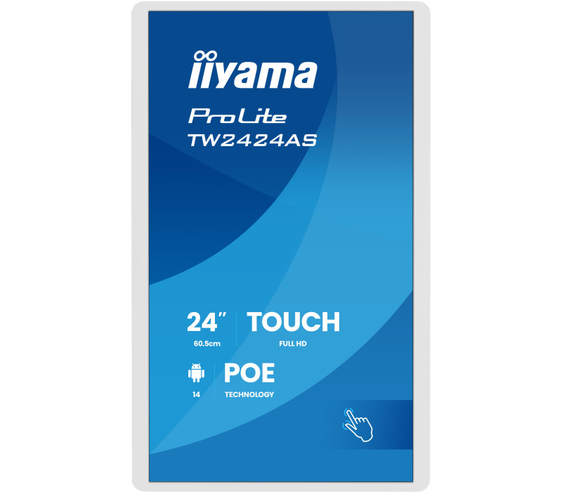 Monitor interactiv alb iiyama de 24" TW2424AS-W3P FHD, Android 14 cu GMS, WiFi, LAN, PoE, iiSignage², 24/7
