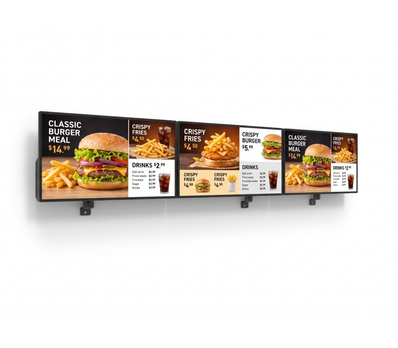 Set Menu Board 3×55" iiyama LH5566UHSB orizontal – suport de perete EDBAK – set