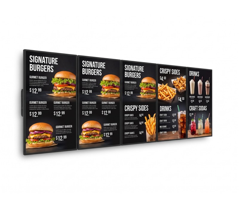 Set Menu Board 5×55" iiyama LH5566UHSB vertical – suport de perete EDBAK – set