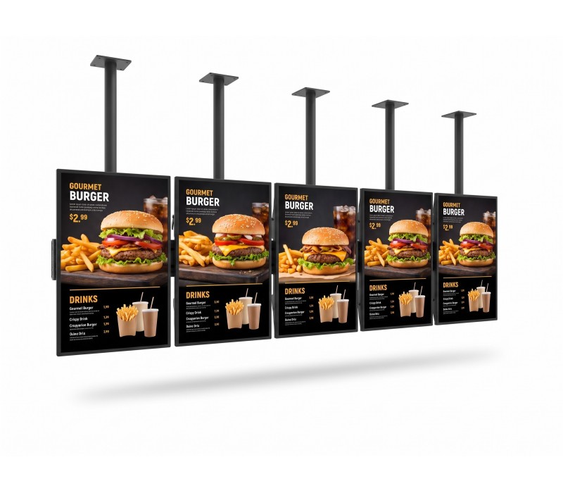 Set Menu Board 5×55" iiyama LH5566UHSB vertical – suport de tavan EDBAK – set