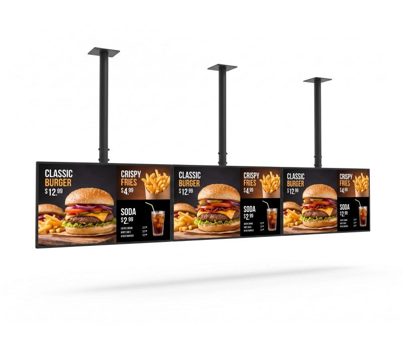 Set Menu Board 3×55" iiyama LH5566UHSB orizontal – suport de tavan EDBAK – set